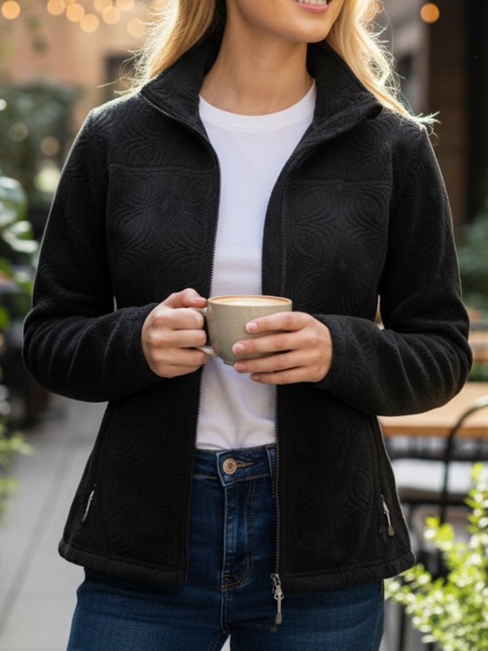 Mountain Hardwear Black Quilted-Texture Full-Zip Teddy Jacket